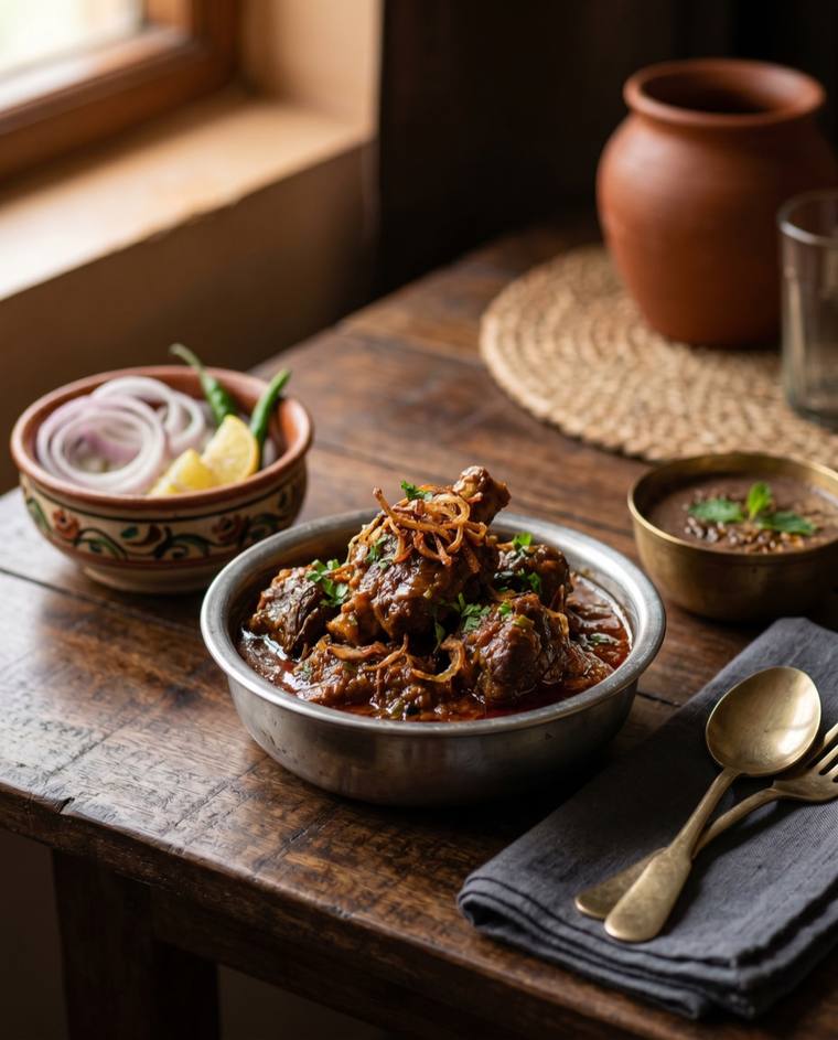 Kosha Mangsho, a West Bengal dish, 275 kcal per serving