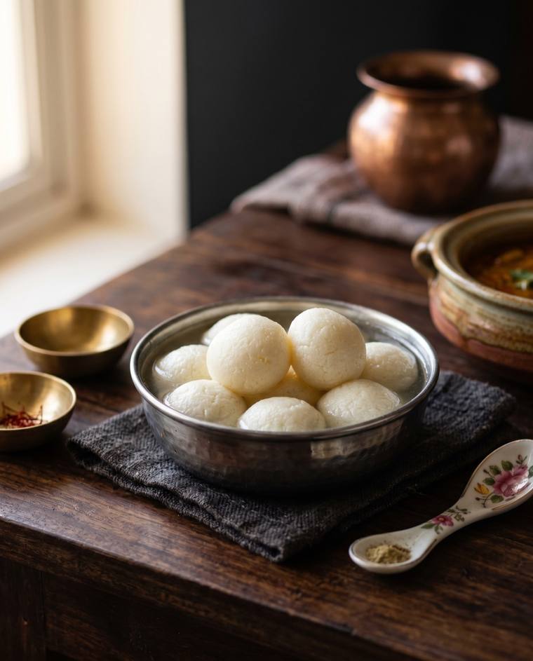 Rasgulla, a West Bengal dish, 242 kcal per serving