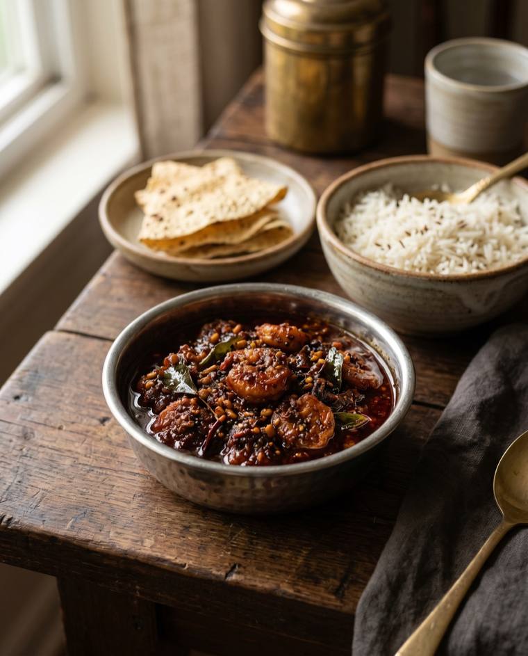 Prawn Balchao, a Goa dish, 131 kcal per serving