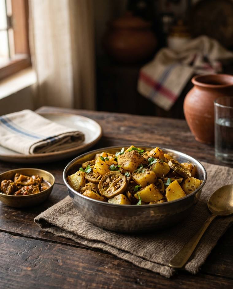Kachri Aloo, a Haryana dish, 75 kcal per serving