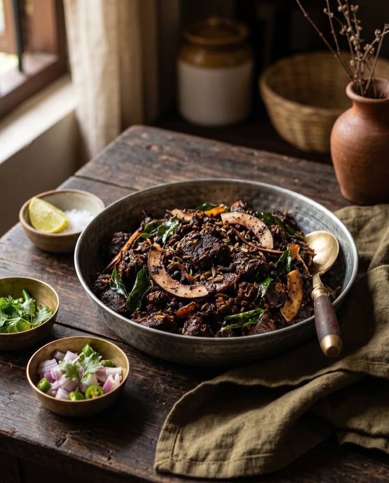 Beef Ularthiyathu, a Kerala dish, 305 kcal per serving