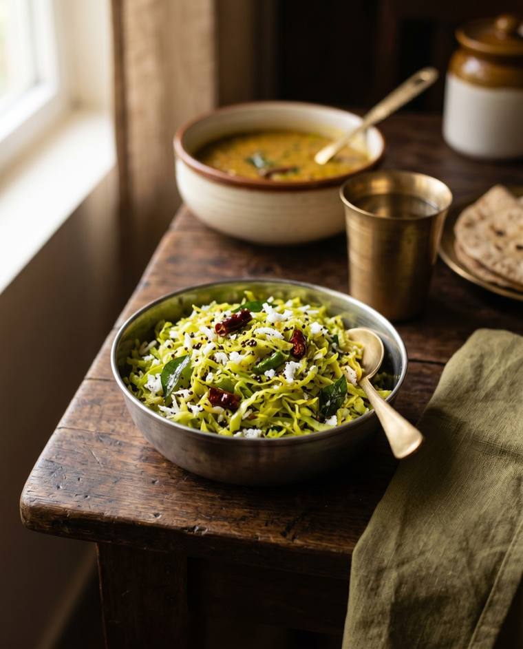 Cabbage Thoran, a Kerala dish, 105 kcal per serving