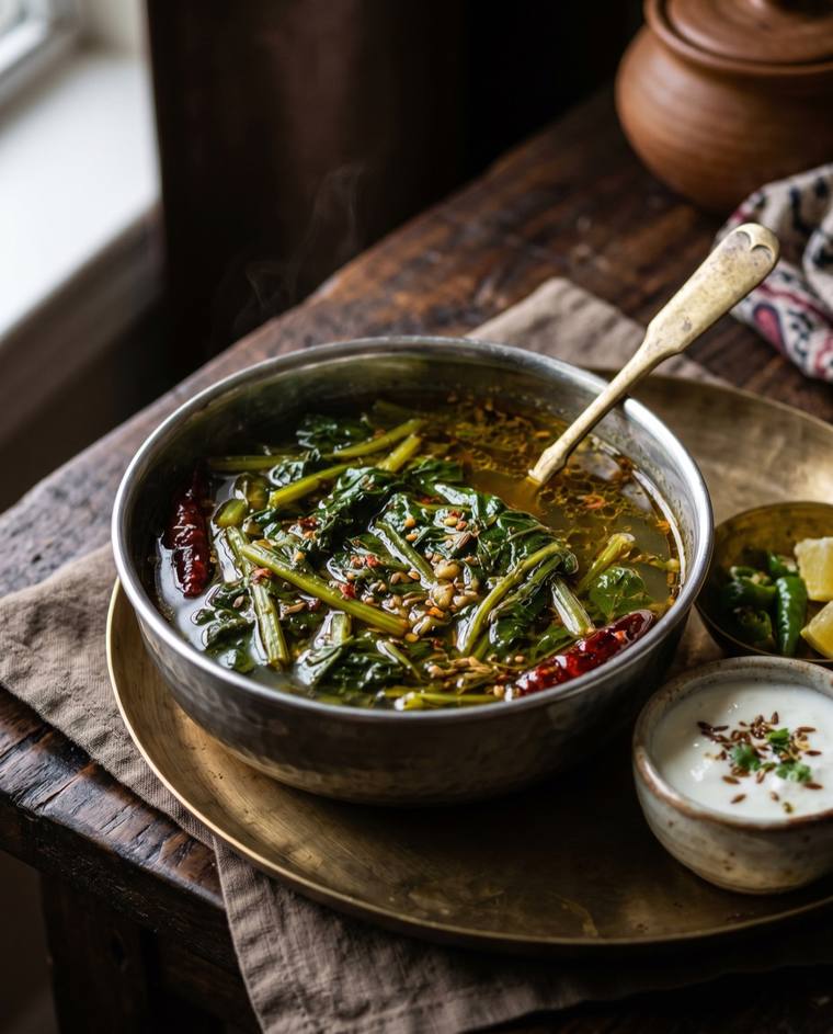 Haak Saag, a Jammu & Kashmir dish, 52 kcal per serving