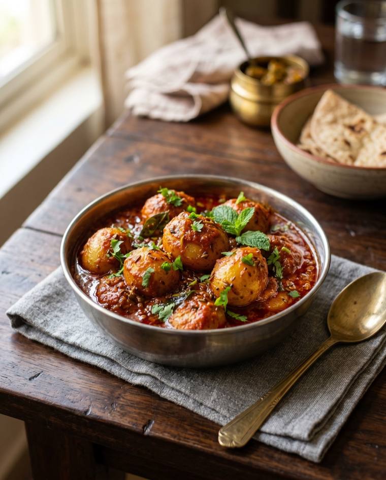 Kashmiri Dum Aloo, a Jammu & Kashmir dish, 140 kcal per serving