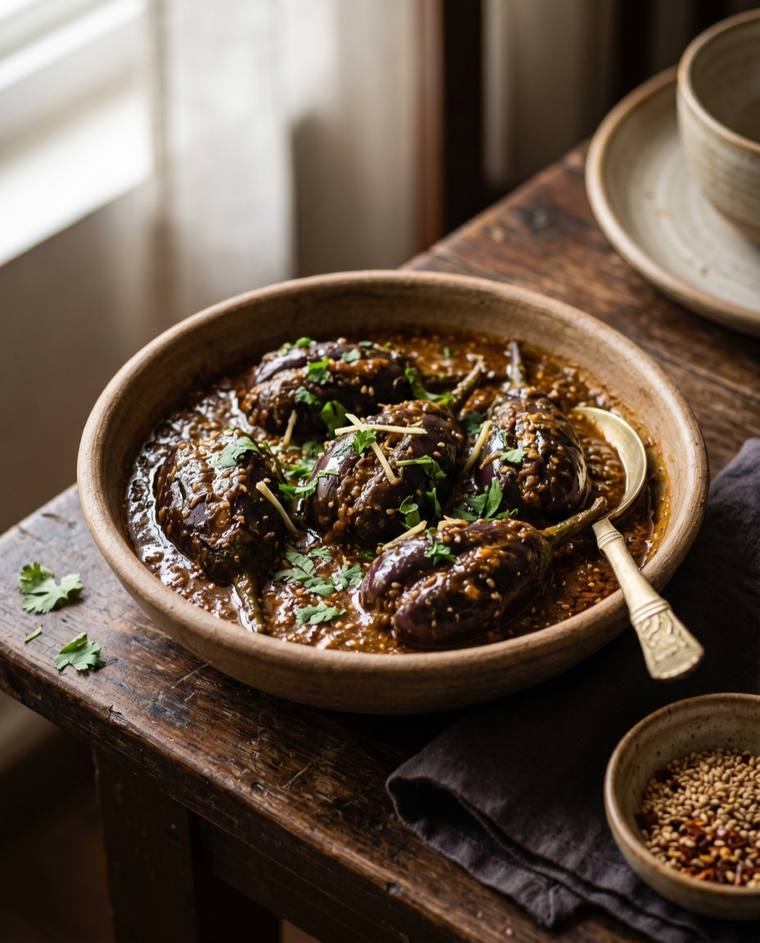Bharli Vangi, a Maharashtra dish, 206 kcal per serving