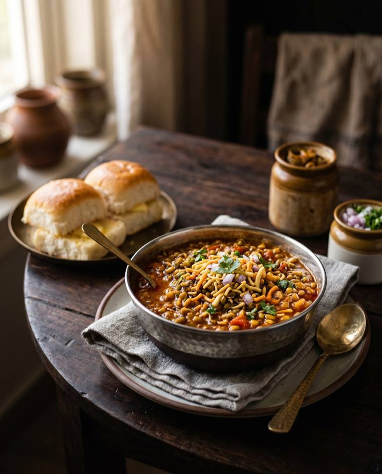 Misal Pav, a Maharashtra dish, 316 kcal per serving