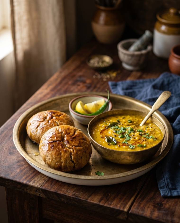 Dal Bafla, a Madhya Pradesh dish, 320 kcal per serving