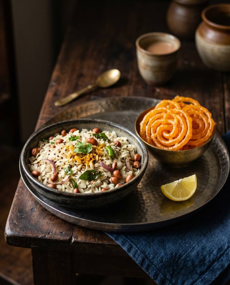 Poha Jalebi, a Madhya Pradesh dish, 204 kcal per serving