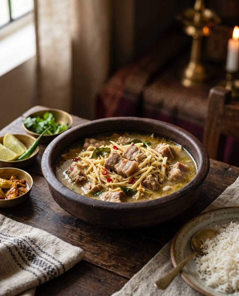 Naga Pork with Bamboo Shoot, a Nagaland dish, 193 kcal per serving