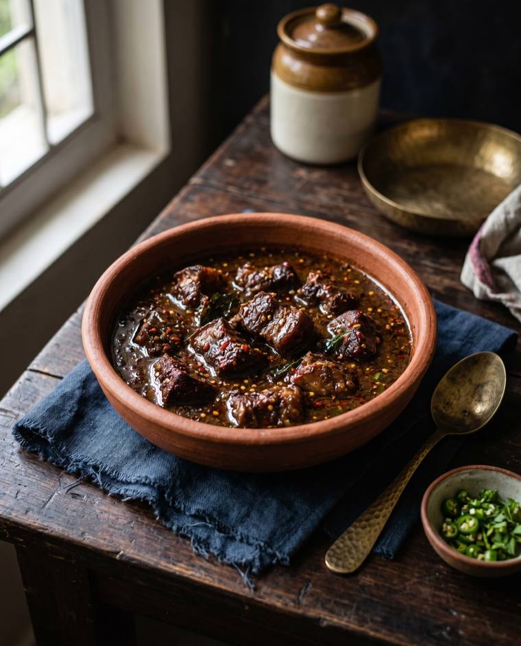 Smoked Pork with Axone, a Nagaland dish, 213 kcal per serving