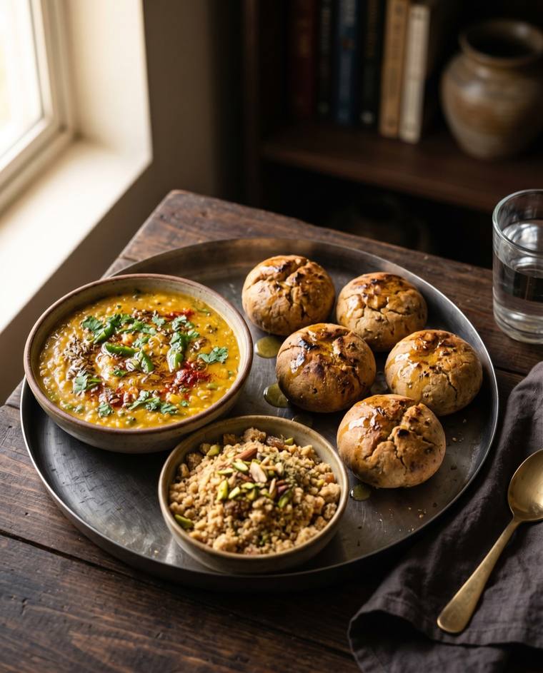 Dal Baati Churma, a Rajasthan dish, 391 kcal per serving