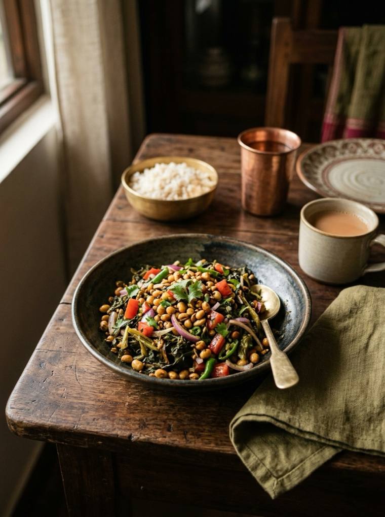 Gundruk Sadeko, a Sikkim dish, 109 kcal per serving