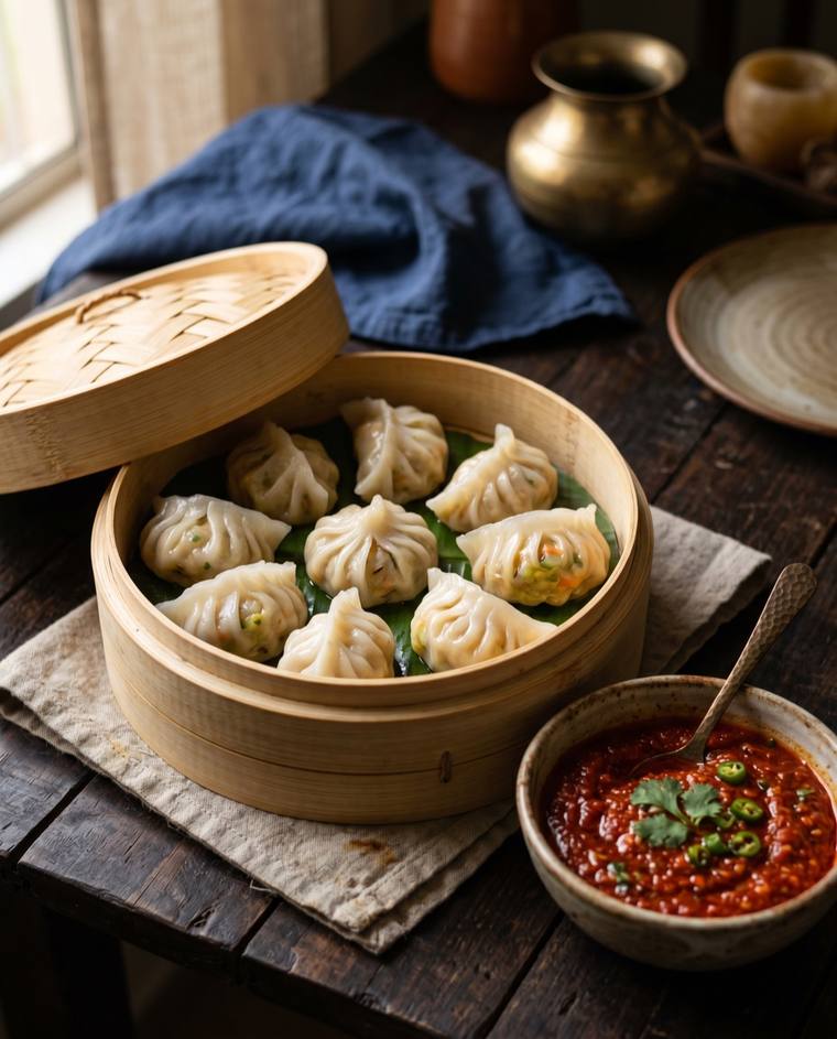 Veg Momo, a Sikkim dish, 146 kcal per serving