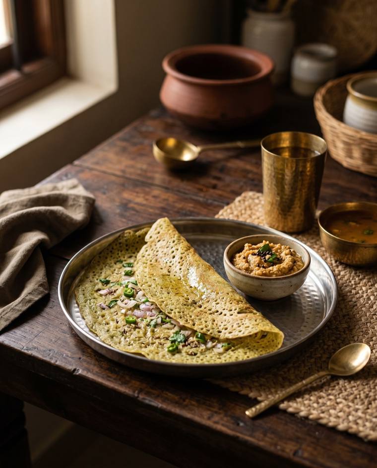 Pesarattu, a Andhra Pradesh dish, 238 kcal per serving