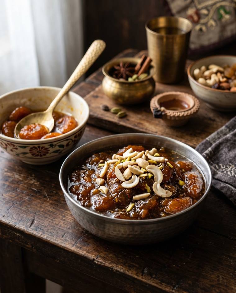 Qubani ka Meetha, a Telangana dish, 161 kcal per serving