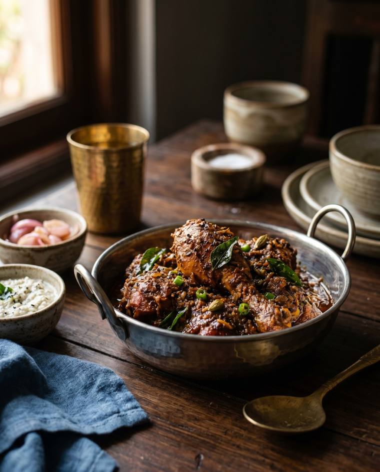Chicken Chettinad, a Tamil Nadu dish, 389 kcal per serving