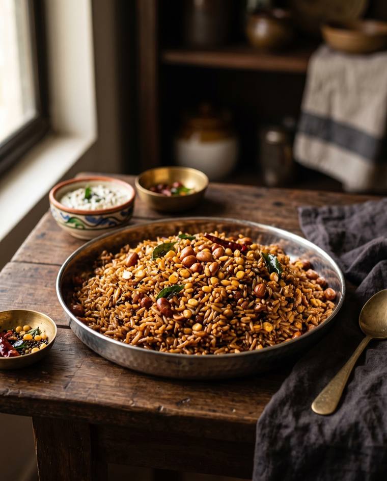 Puliyodarai, a Tamil Nadu dish, 380 kcal per serving