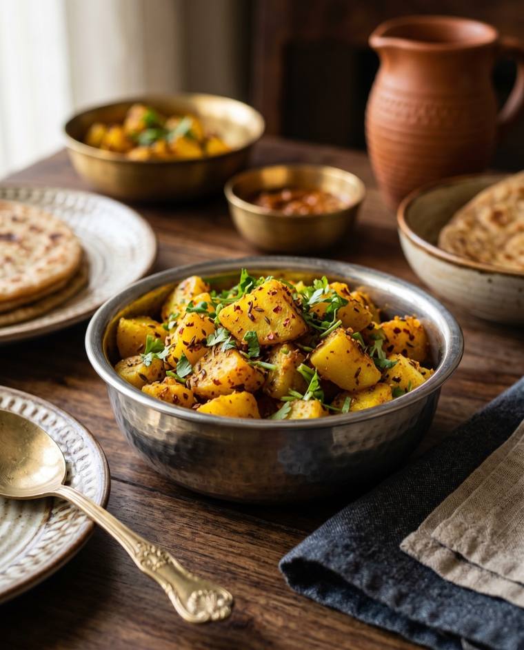 Aloo ke Gutke, a Uttarakhand dish, 100 kcal per serving