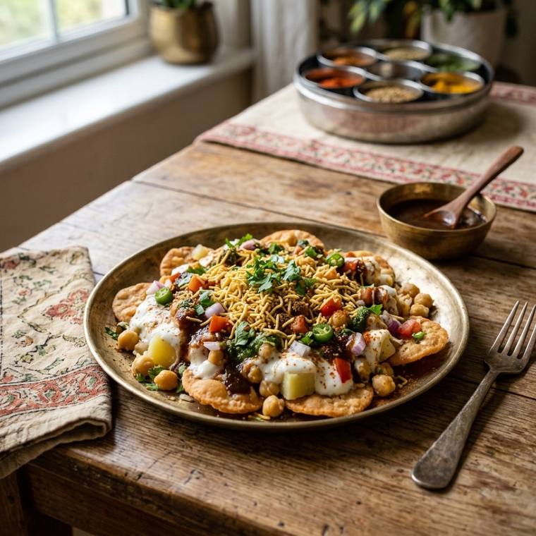 Papdi Chaat, a Uttar Pradesh dish, 255 kcal per serving